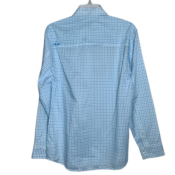 HUK Fishing Shirt Long Sleeve Button Down Vented Santiago Blue White Men's Small - Picture 6 of 16